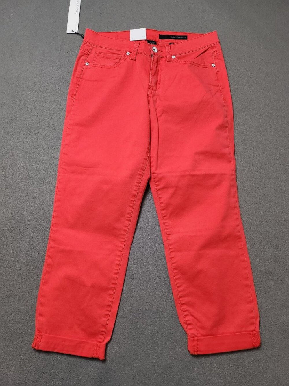 NWT Calvin Klein Jeans Skinny Crop Coral Red Cuffed Cropped Jeans Women's 8
